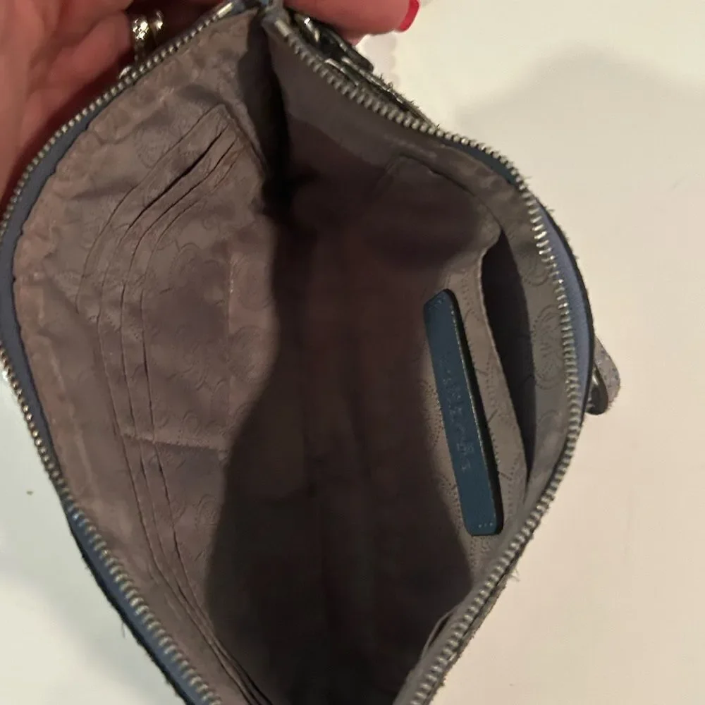 Michael Kors Blue Snakeskin Studded Leather Wristlet Clutch Wallet